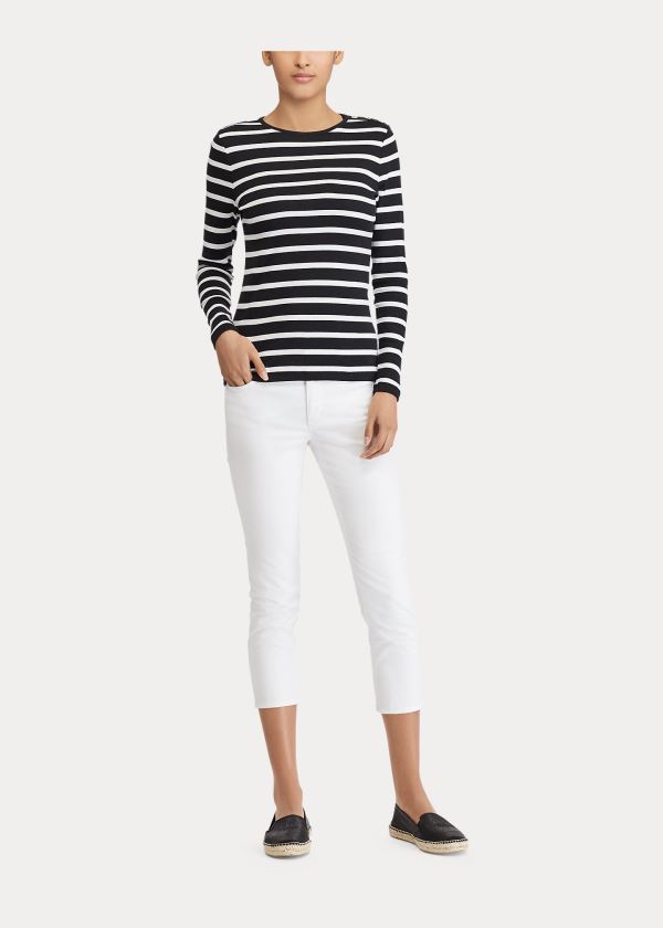 Tops Ralph Lauren Mujer Negros / Blancos - Striped Button-Shoulder - VSOUK9560